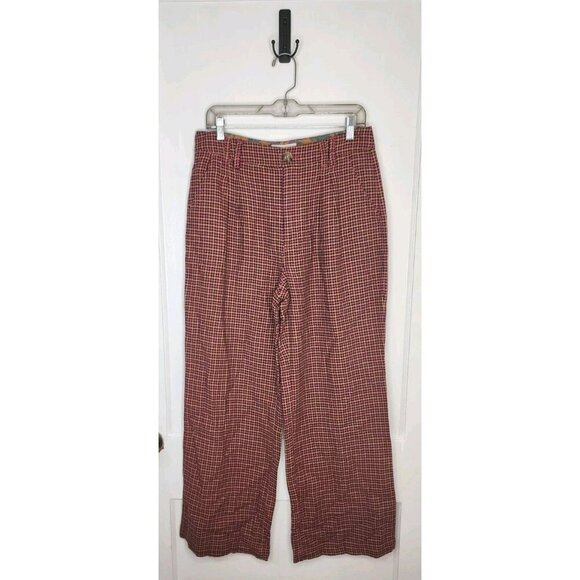 Sundance Mayra Plaid Houndstooth Pink Yellow Pants Petite Sz 8 NWT Cotton Linen - Picture 1 of 4